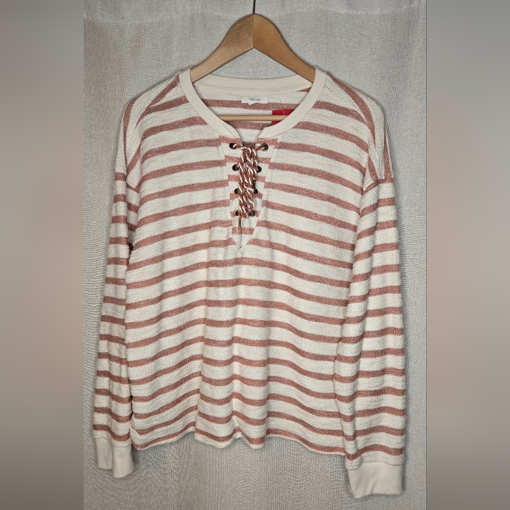 Striped Lace-Up Sweater